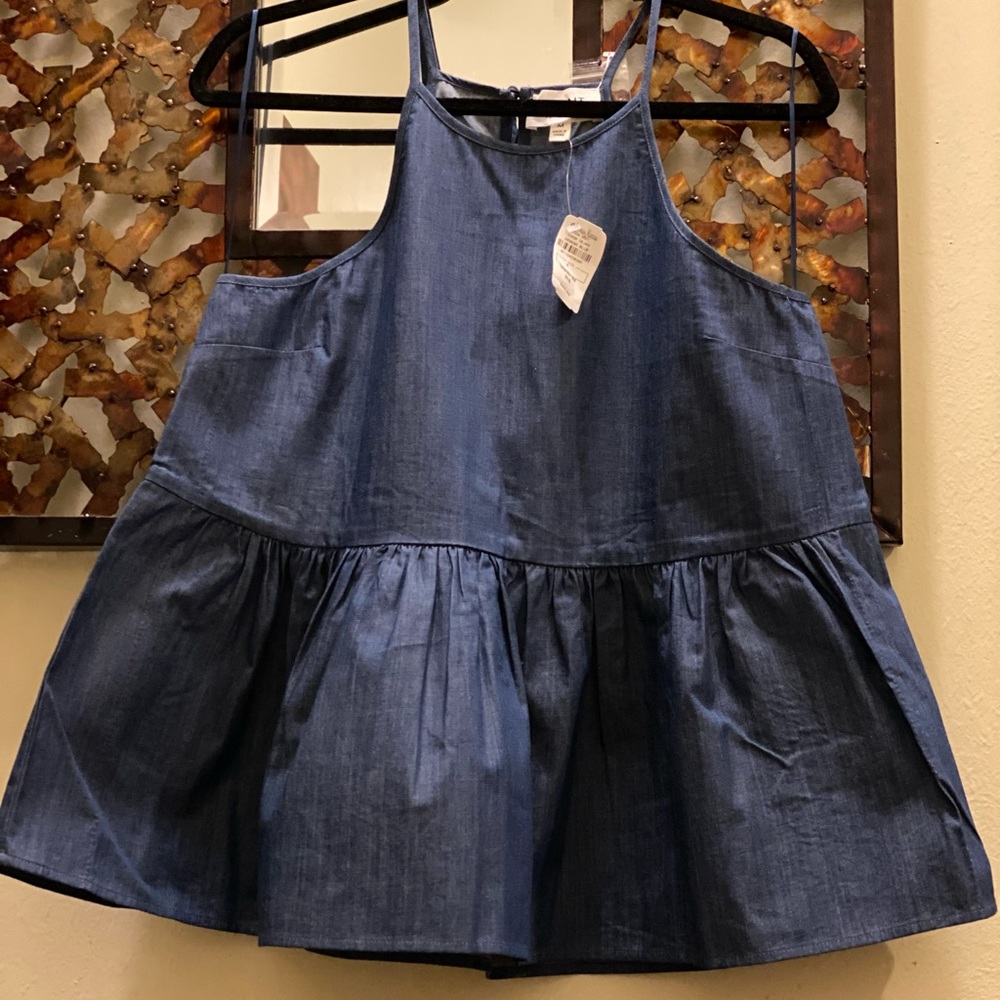 Spaghetti strap Jean peplum top button in back